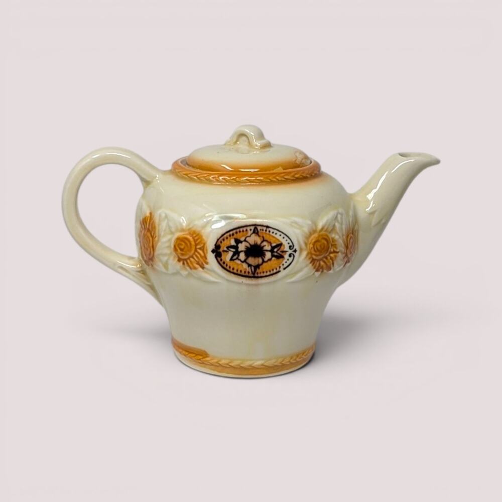Mid Century Porcelier Ceramic Brown Medallion Teapot